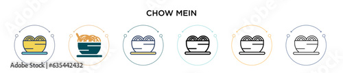 Chow mein icon in filled, thin line, outline and stroke style. Vector illustration of two colored and black chow mein vector icons designs can be used for mobile, ui, web