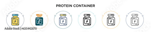 Protein container icon in filled, thin line, outline and stroke style. Vector illustration of two colored and black protein container vector icons designs can be used for mobile, ui, web