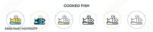 Cooked fish icon in filled, thin line, outline and stroke style. Vector illustration of two colored and black cooked fish vector icons designs can be used for mobile, ui, web