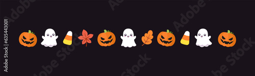 Separator Border illustration line of cute ghost, jack o lanterns, trick or treat icon pattern for Halloween day concept of autumn season