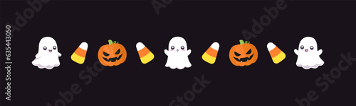 Separator Border illustration line of cute ghost, jack o lanterns, trick or treat icon pattern for Halloween day concept of autumn season