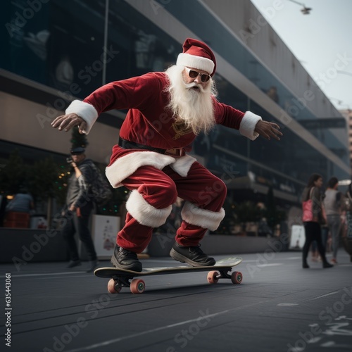 Santa's Skater Saga: Urban Velocity on a Skateboard photo