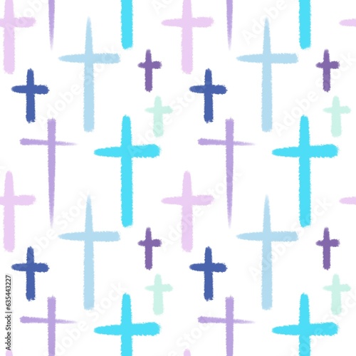 Christian picture on the theme of crista. Pattern of crosses in delicate shades of blue, cross, religion, baptism.