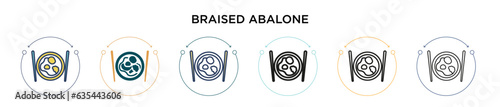 Braised abalone icon in filled, thin line, outline and stroke style. Vector illustration of two colored and black braised abalone vector icons designs can be used for mobile, ui, web