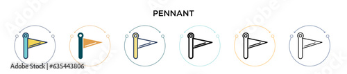 Pennant icon in filled, thin line, outline and stroke style. Vector illustration of two colored and black pennant vector icons designs can be used for mobile, ui, web