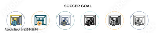 Soccer goal icon in filled, thin line, outline and stroke style. Vector illustration of two colored and black soccer goal vector icons designs can be used for mobile, ui, web