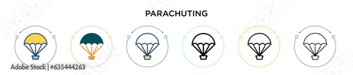 Parachuting icon in filled, thin line, outline and stroke style. Vector illustration of two colored and black parachuting vector icons designs can be used for mobile, ui, web