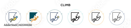 Climb icon in filled, thin line, outline and stroke style. Vector illustration of two colored and black climb vector icons designs can be used for mobile, ui, web