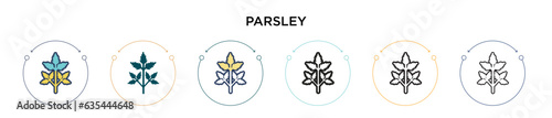 Parsley icon in filled, thin line, outline and stroke style. Vector illustration of two colored and black parsley vector icons designs can be used for mobile, ui, web