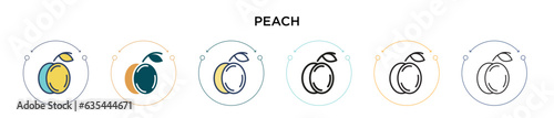 Peach icon in filled, thin line, outline and stroke style. Vector illustration of two colored and black peach vector icons designs can be used for mobile, ui, web