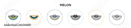 Melon icon in filled, thin line, outline and stroke style. Vector illustration of two colored and black melon vector icons designs can be used for mobile, ui, web