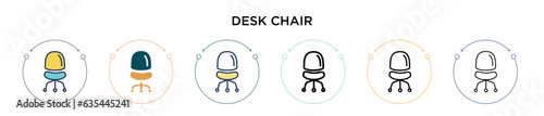 Desk chair icon in filled, thin line, outline and stroke style. Vector illustration of two colored and black desk chair vector icons designs can be used for mobile, ui, web