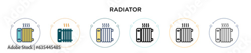 Radiator icon in filled, thin line, outline and stroke style. Vector illustration of two colored and black radiator vector icons designs can be used for mobile, ui, web