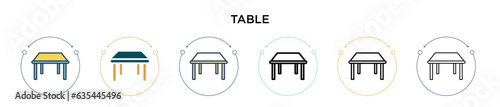 Table icon in filled, thin line, outline and stroke style. Vector illustration of two colored and black table vector icons designs can be used for mobile, ui, web
