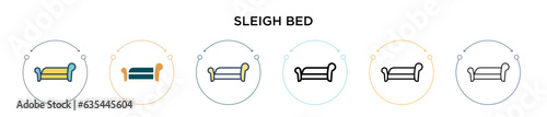 Sleigh bed icon in filled, thin line, outline and stroke style. Vector illustration of two colored and black sleigh bed vector icons designs can be used for mobile, ui, web