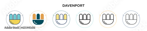 Davenport icon in filled, thin line, outline and stroke style. Vector illustration of two colored and black davenport vector icons designs can be used for mobile, ui, web