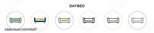 Daybed icon in filled, thin line, outline and stroke style. Vector illustration of two colored and black daybed vector icons designs can be used for mobile, ui, web
