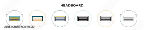 Headboard icon in filled, thin line, outline and stroke style. Vector illustration of two colored and black headboard vector icons designs can be used for mobile, ui, web