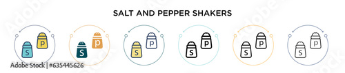 Salt and pepper shakers icon in filled, thin line, outline and stroke style. Vector illustration of two colored and black salt and pepper shakers vector icons designs can be used for mobile, ui, web