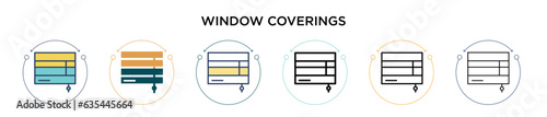 Window coverings icon in filled, thin line, outline and stroke style. Vector illustration of two colored and black window coverings vector icons designs can be used for mobile, ui, web