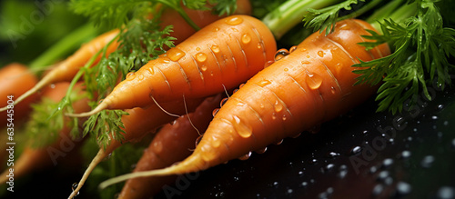Harvesting carrots. Orange carrots with water droplets