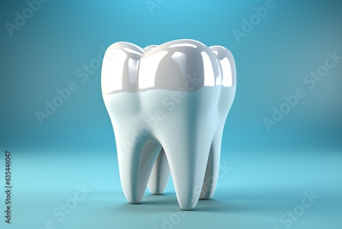 Dental care symbolized by perfect tooth model on blue  minimalistic dentistry concept Generative AI