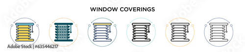 Window coverings icon in filled, thin line, outline and stroke style. Vector illustration of two colored and black window coverings vector icons designs can be used for mobile, ui, web