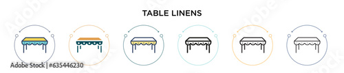 Table linens icon in filled, thin line, outline and stroke style. Vector illustration of two colored and black table linens vector icons designs can be used for mobile, ui, web