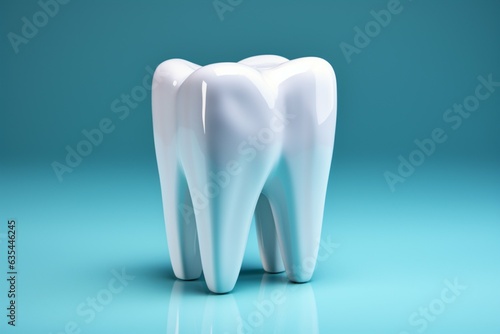 Minimalistic dental concept   pristine tooth model against blue  promoting oral hygiene Generative AI