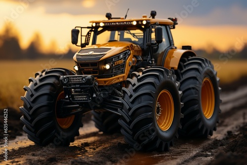 Massive tires for tractor, truck, or harvester form impactful backdrop of strength Generative AI