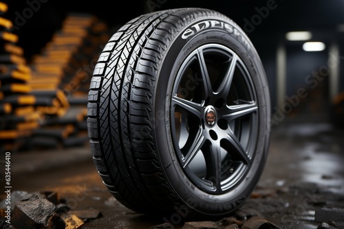 Studio captured fuel efficient tires for summer, dynamic lighting, on dark background Generative AI © Muhammad Ishaq