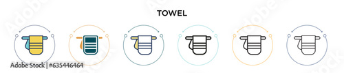 Towel icon in filled, thin line, outline and stroke style. Vector illustration of two colored and black towel vector icons designs can be used for mobile, ui, web