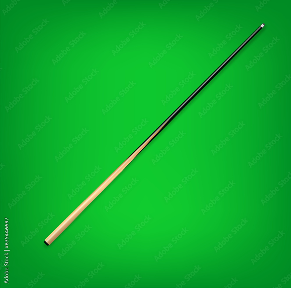 Billiard cues on green background. Snooker sports equipment. Vintage pool cue. Vector Billiard cues on green background. Snooker sports equipment. Vintage pool cue. Vector