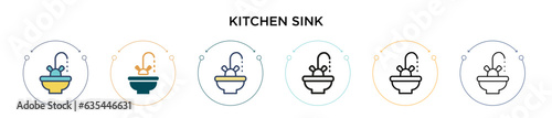 Kitchen sink icon in filled, thin line, outline and stroke style. Vector illustration of two colored and black kitchen sink vector icons designs can be used for mobile, ui, web