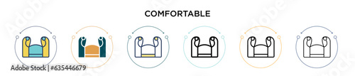 Comfortable icon in filled, thin line, outline and stroke style. Vector illustration of two colored and black comfortable vector icons designs can be used for mobile, ui, web