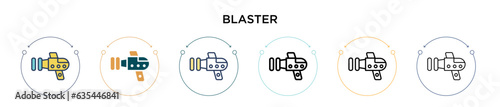 Blaster icon in filled, thin line, outline and stroke style. Vector illustration of two colored and black blaster vector icons designs can be used for mobile, ui, web
