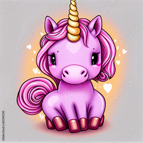 Cute little magical unicorn. Vector design, Print for t shirt. Romantic illustration for children. photo