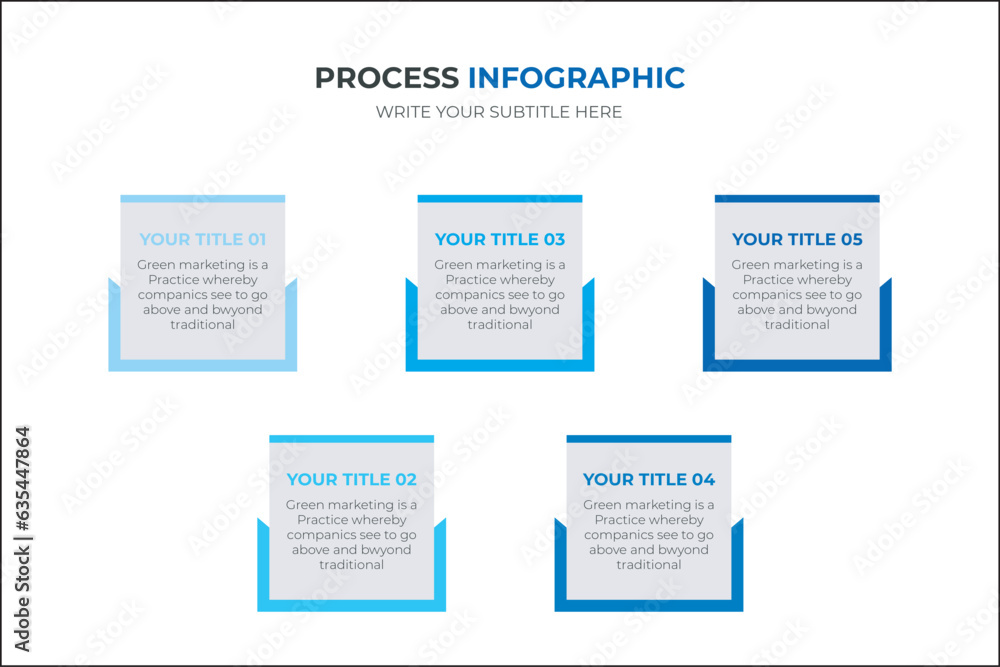 Business infographics. Timeline design rectangular template with icons and 5 options, steps or process. Vector illustration.