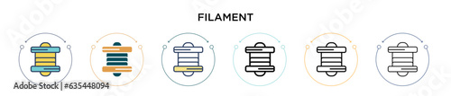 Filament icon in filled, thin line, outline and stroke style. Vector illustration of two colored and black filament vector icons designs can be used for mobile, ui, web