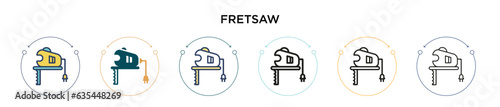 Fretsaw icon in filled, thin line, outline and stroke style. Vector illustration of two colored and black fretsaw vector icons designs can be used for mobile, ui, web