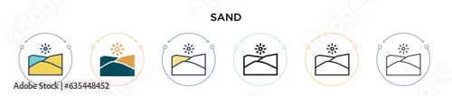Sand icon in filled, thin line, outline and stroke style. Vector illustration of two colored and black sand vector icons designs can be used for mobile, ui, web