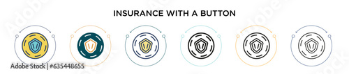 Insurance with a button icon in filled, thin line, outline and stroke style. Vector illustration of two colored and black insurance with a button vector icons designs can be used for mobile, ui, web