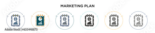 Marketing plan icon in filled, thin line, outline and stroke style. Vector illustration of two colored and black marketing plan vector icons designs can be used for mobile, ui, web