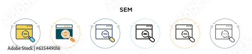Sem icon in filled, thin line, outline and stroke style. Vector illustration of two colored and black sem vector icons designs can be used for mobile, ui, web
