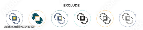 Exclude icon in filled, thin line, outline and stroke style. Vector illustration of two colored and black exclude vector icons designs can be used for mobile, ui, web