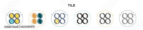 Tile icon in filled, thin line, outline and stroke style. Vector illustration of two colored and black tile vector icons designs can be used for mobile, ui, web