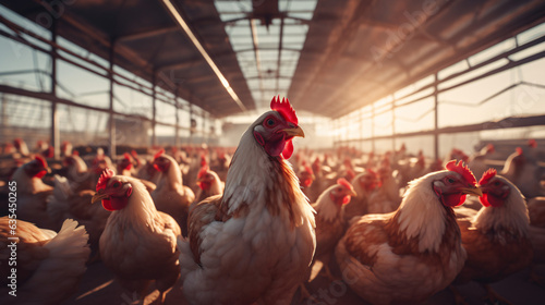 Photo Poultry farm broiler farm with a group of adult laying hen