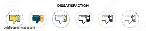 Dissatisfaction icon in filled, thin line, outline and stroke style. Vector illustration of two colored and black dissatisfaction vector icons designs can be used for mobile, ui, web