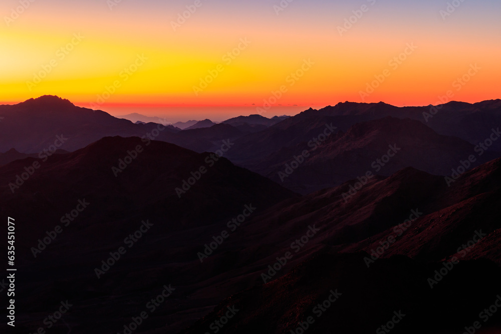 Beautiful sunrise on a top of Mount Sinai (Moses Mount) in Egypt