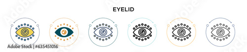 Eyelid icon in filled, thin line, outline and stroke style. Vector illustration of two colored and black eyelid vector icons designs can be used for mobile, ui, web